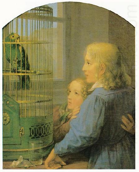 Zwei Kinder vor einem Papageienbauer, Georg Friedrich Kersting